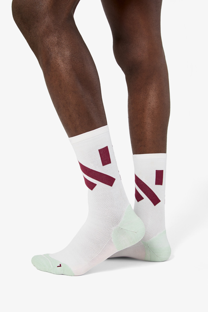 Race Sock White/Green Chaussettes de course blanches pour hommes