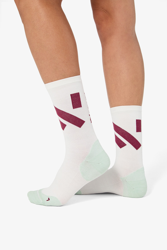 Race Sock White/Green Chaussettes de course blanches pour femmes