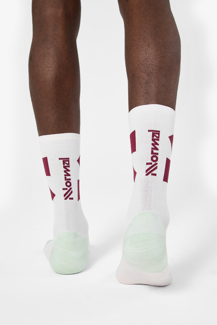 Race Sock White/Green Chaussettes de course blanches pour hommes